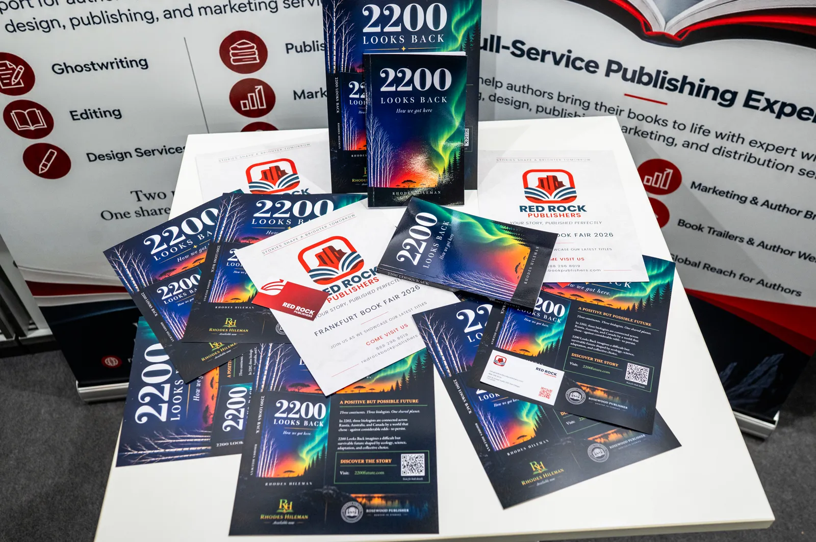 2200 Looks Back books and event materials on display