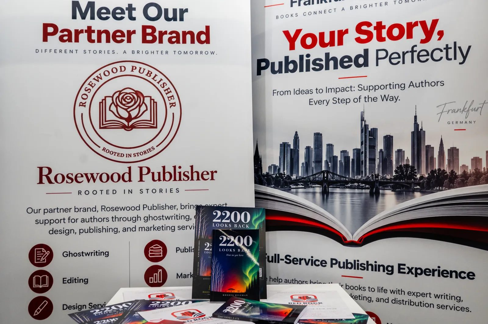 Book fair stand featuring 2200 Looks Back