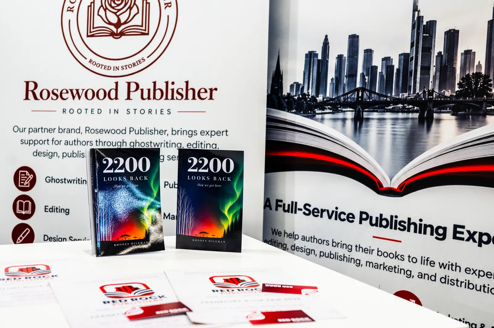 Copies of 2200 Looks Back at the exhibition stand